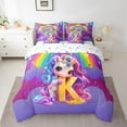 thumbnail image 2 of Manfei Cartoon Unicorn 7pcs Bedding Comforter Set,Kawaii Initial Queen Bedding Sets Super Cozy,Rainbow Stars Queen Sheet Sets,Microfiber Cute Room Decor,Reversible, 2 of 7