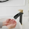 thumbnail image 4 of Waterfall Single Hole Single Handle Bathroom Vessel Sink Faucet With Pop-up Drain Assembly in Matte Black & Gold, 4 of 14