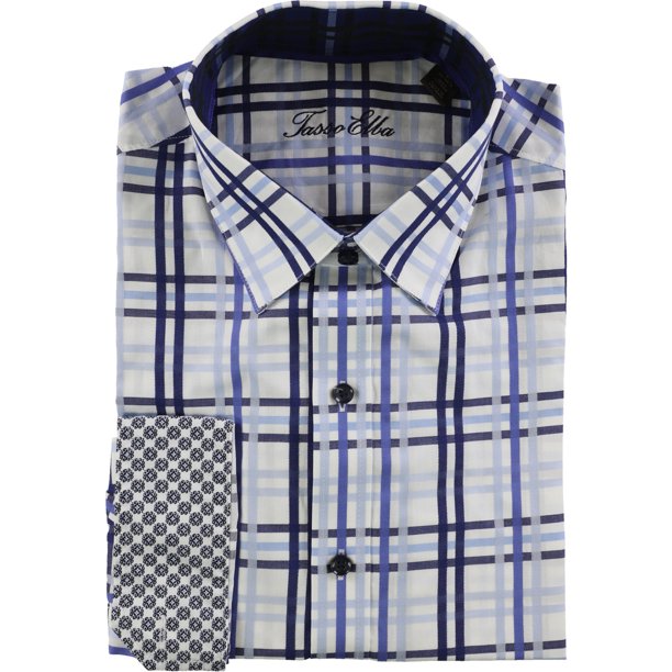 Tasso Elba Camisa a cuadros LS con botones para hombre, azul, extragrande Tasso Elba Botones al frente