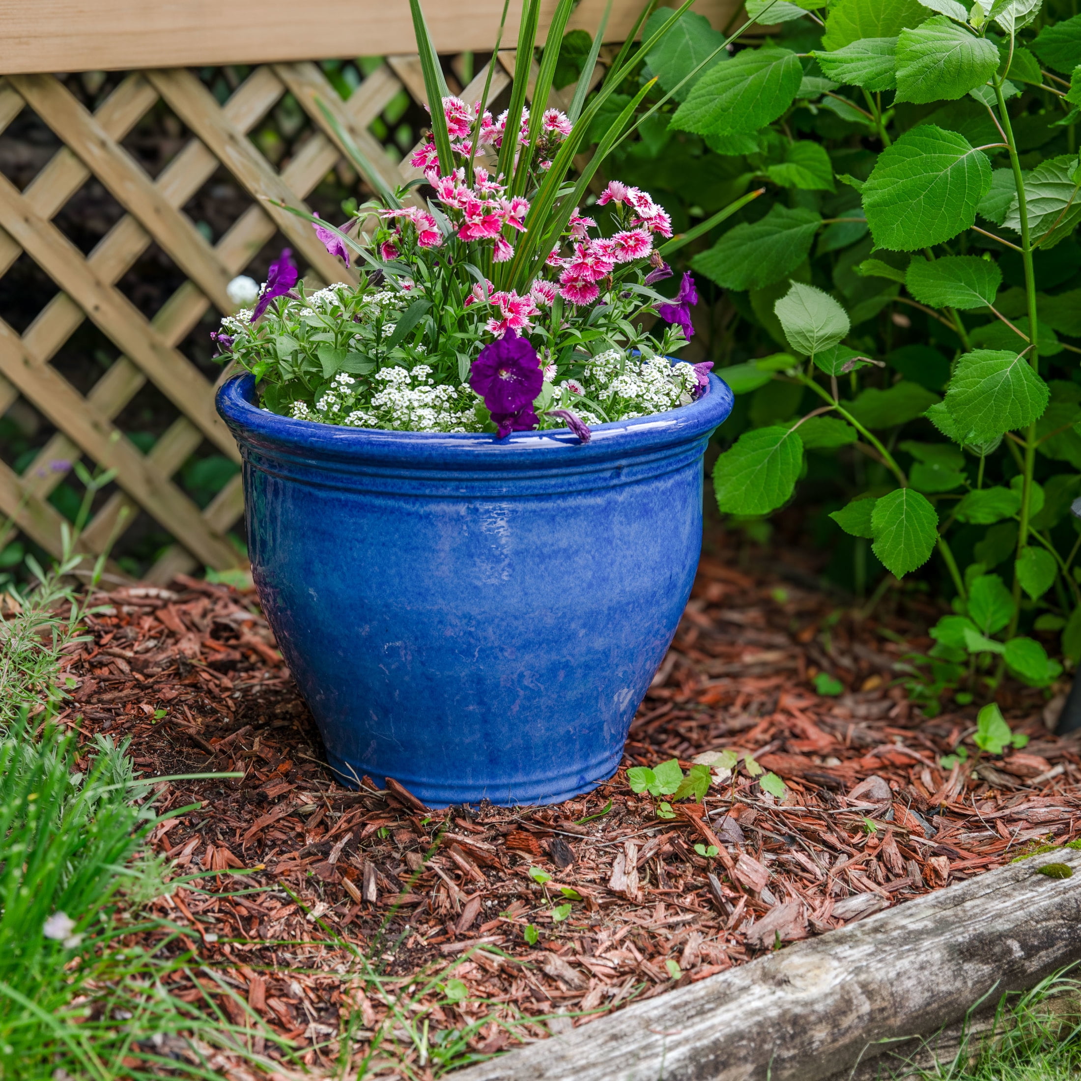 Sunnydaze Studio 15" x 15" x 12.5" Round Imperial Blue Outdoor Ceramic Planter