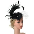 thumbnail image 2 of Uooqdmx Fascinators Hats for Women, Tea Party Hats for Women, Feather Headpiece, Fascinator Wedding Hat Feather Flower Pillbox Hat, Tea Party Accessories for Women, Black One Size, 2 of 3