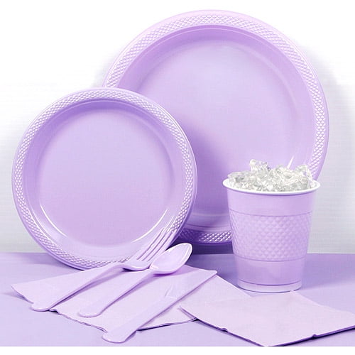 V.I.P. Luscious Lavender Plastic Tableware Party Pack for 20 Multicolor