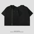 thumbnail image 3 of Retro Style Black Zipper Short Sleeve Shirt Unisex Loose Fit Polyester Casual Fashion Top Versatile Style Multiple Sizes Great for Streetwear, 3 of 8