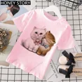 thumbnail image 3 of Camiseta rosa con estampado de gatos de dibujos animados para niños, camiseta de estilo occidental, manga corta para niños y niñas, ropa de Stranger Things, 3 of 5