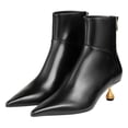thumbnail image 4 of FSJ Women Unique Teardrop Mid Heel Short Boots Closed Pointy Toe Booties Ankle High Shaft Zipper Shoes Chic Dress Solid Color Business Size 11 Black, 4 of 5