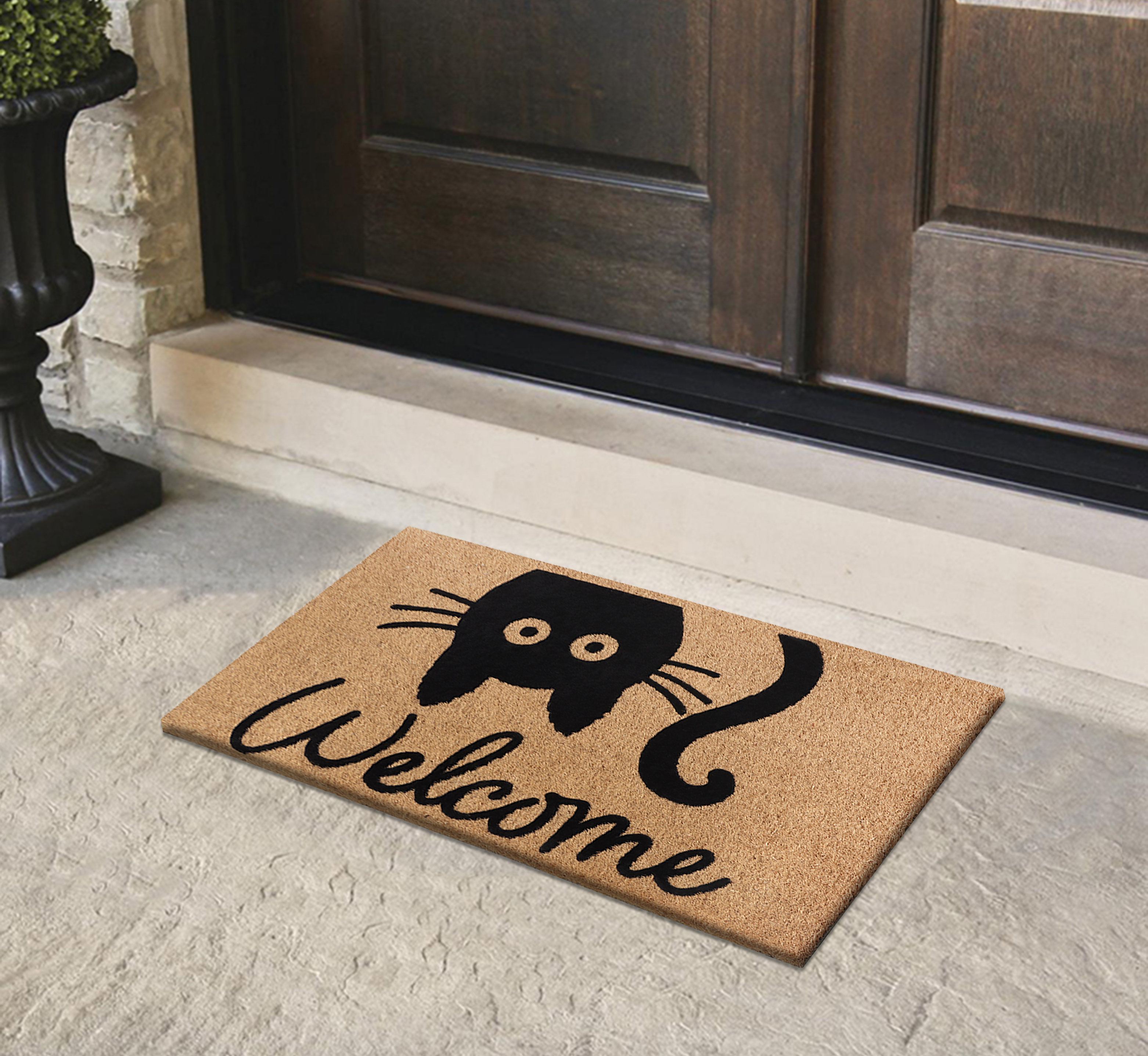 A1HC Natural Coir Flocked Doormat, Cat Welcome , 24"x36", Durable Outdoor Mat, Non-Slip, Pet Friendly, Fade Resistant