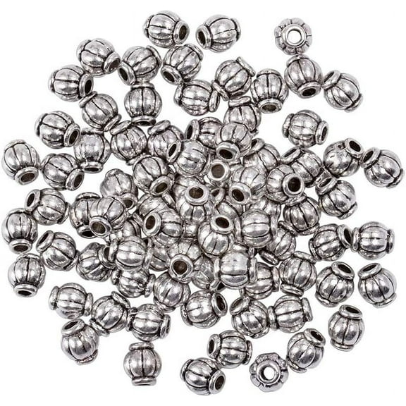 750pcs Lantern Spacer Beads Antique Silver Barrel Beads Tibetan Alloy Corrugated Jewelry Bead Charm Metal Pumpkin Loose Bead Spacers for Bracelet Necklace Jewelry Making(4mm Hole: 1mm) DIY