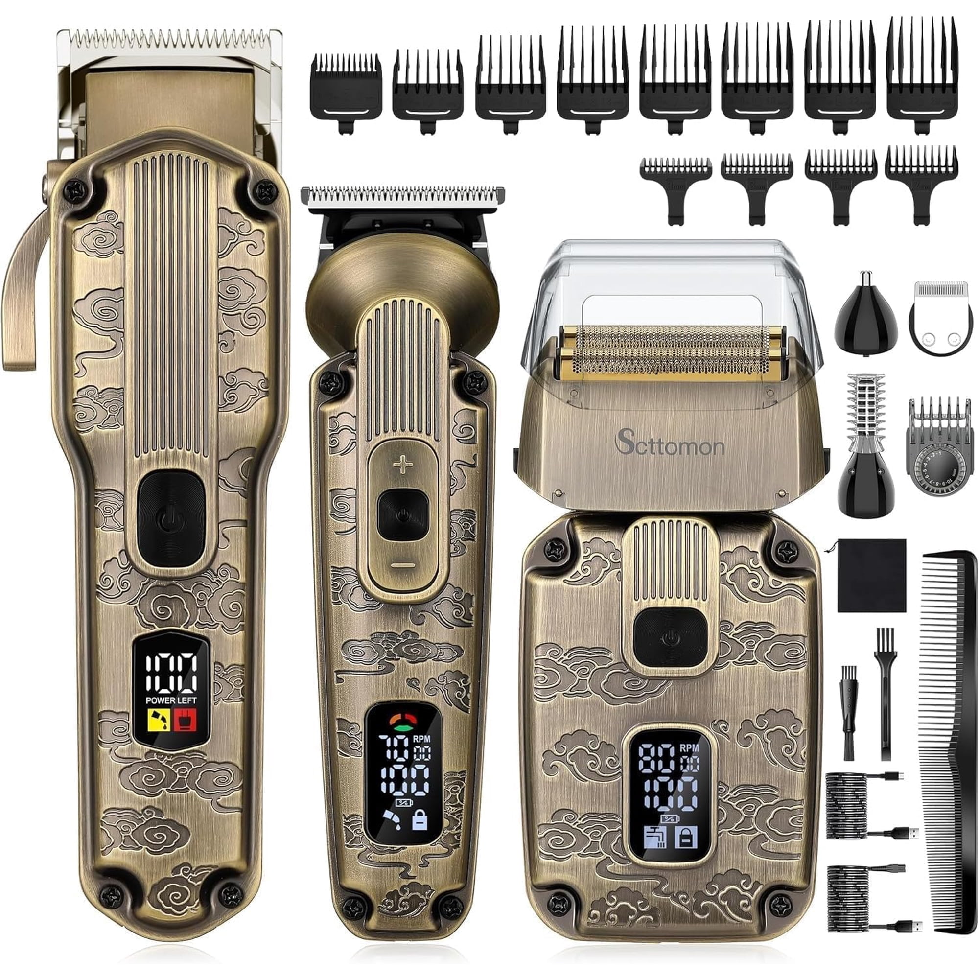 HATTEKER All-in-One Men's Grooming Kit Professional Hair Clipper Beard Trimmer Foil Shaver Nose Trimmer Body Trimmer Cordless LED Display