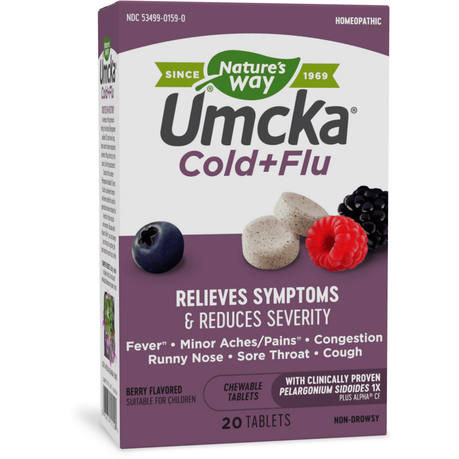 Nature's Way Umcka® Cold+Flu Multi-Action Non-Drowsy, Berry Flavored, 20 Chewables