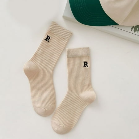 

Qazqa Ladies Letter R Embroidered Socks Candy Color Socks Solid Color Long Socks Pile Pile Socks