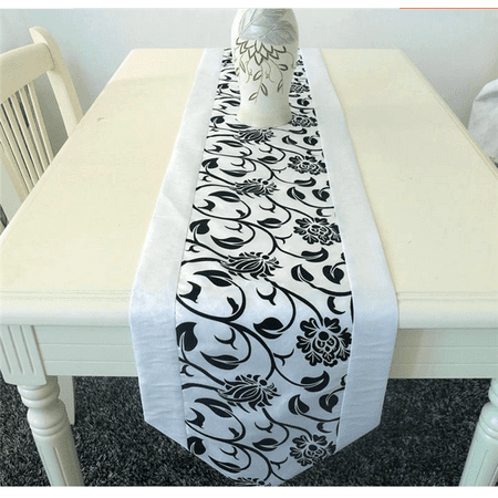 79 X13 Wedding Decor Raised Flower Blossom Flocked Damask Table Runner Cloth White Color