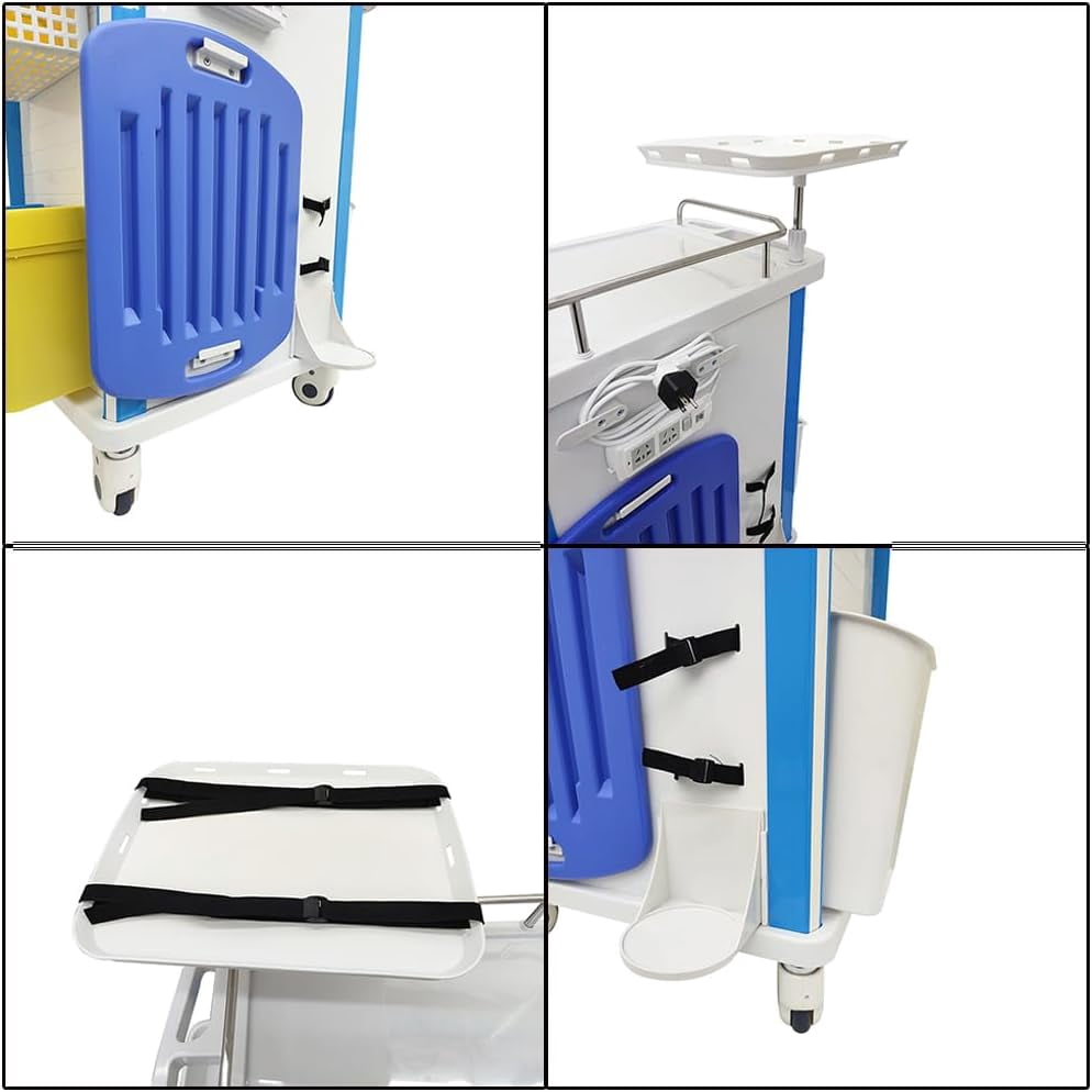 Medical Emergency Vehicle with Drawer Infusion Stand ABS Plastic Easy Assembly Mobile Medical Cart