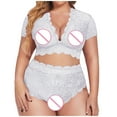 thumbnail image 3 of JSGEK Lace Lingerie for Women Plus Size Tummy Control Underwear Sexy Deep V Neck Short Sleeve Crop Top and Panties Set White XXXXL, 3 of 3