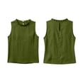 thumbnail image 4 of Women's Ruffle Trim Sleeveless Tank Top Summer Loose Fit High Neck Plain Shirts Casual Comfy Boho Beach Travel Tops Army Green, 4 of 6