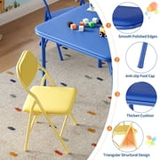 Kids Folding Table Chair Set 5-Piece, Sturdy Metal Frame & PU Leather Upholstered Seats, Child-Safe Activity Center for Dining, Arts and Crafts