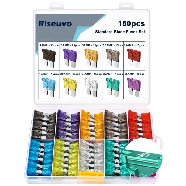 Kit de fusibles para automóviles Riseuvo, 150 piezas, fusibles de hoja ATO estándar