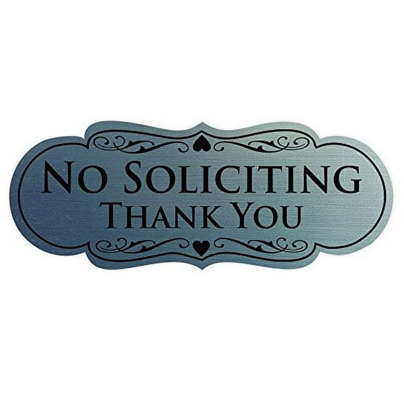 All Quality Designer NO Soliciting Thank You Sign - Silver - Small | Elegant Door Plaque for Peace of Mind