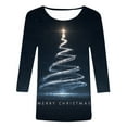thumbnail image 4 of Fiaer Women T Shirts Shine Christmas Tree Trendy Tshirts 3/4 Sleeve Crew Neck Oversized Loose Fit Xmas Tops Dark Blue S, 4 of 4
