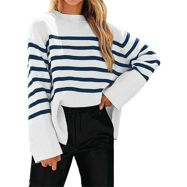 Gibobby SuéTer Para Mujeres Suéter holgado a de tamaño con mangas acampanadas para mujer para otoño e invierno(Azul,M)