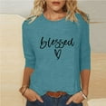 thumbnail image 1 of Meichang Hauts de Vacances pour Femmes Valentines Day T-Shirt Imprimé Cœur Mignon Hauts de Vacances Manches 3/4 Col Rond Sweat-Shirt Décontracté de Printemps, 1 of 5