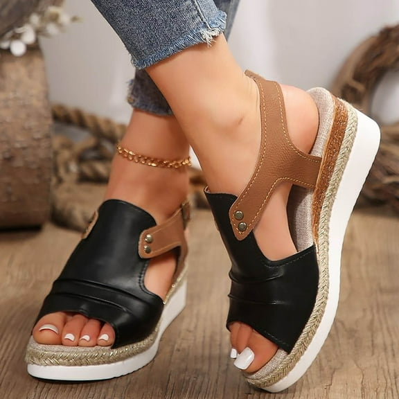 Womens Wedge Sandals Low Wedge Heels Summer Dressy Platform Sandals Elastic Ankle Strap Open Toe Shoes