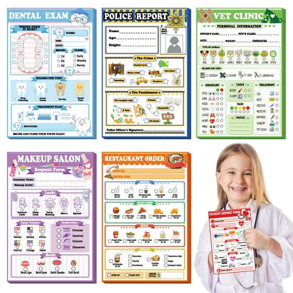 Bloc de notas Pretend Play Easy para niños, paquete de 6 unidades, 10,16 x 15,24 cm