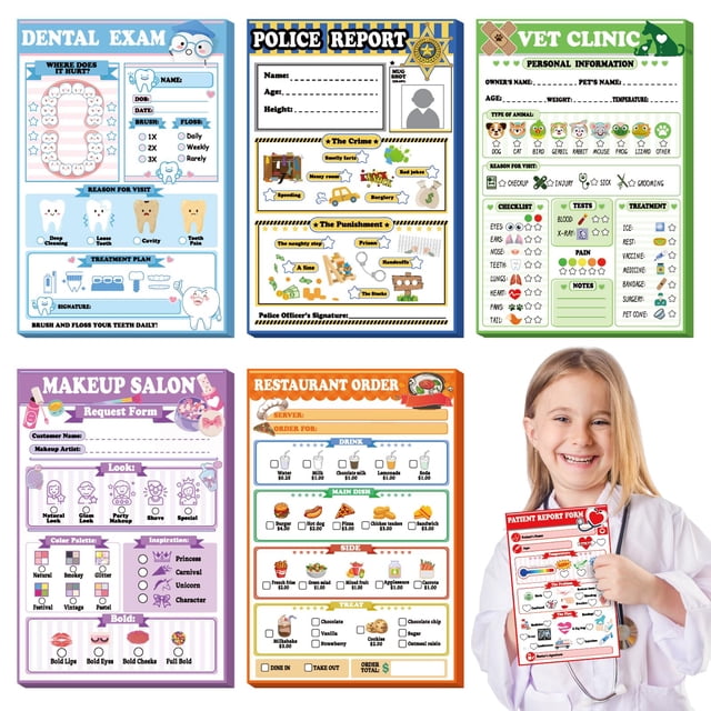 Bloc de notas Pretend Play Easy para niños, paquete de 6 unidades, 10,16 x 15,24 cm