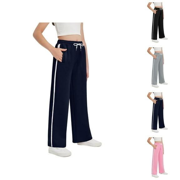 Cute Clothes for Teen Girls Girls Pants Girls Sweatpants Drawstring Wide Leg Loose Teen Sweat Pants Cargo Side Striped Casual Pants With Pockets 6 14Y