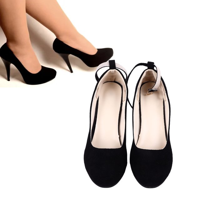 Zapatos de Tacón de Bloque para Mujer, Zapatos de Tacón Clásico Con Punta Redonda y Correa de Tobillo para Bodas y Fiestas