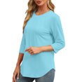 thumbnail image 4 of Drses 3/4 Length Sleeve Womens Tops Round Neck Casual Tunic Tops Basic Pleated Shirts Loose Fit, 4 of 8