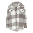 thumbnail image 4 of Gray Winter Coats for Women, Spandex Womens Winter Coats, Shackets for Women 2024 Winter Warm Fuzzy Plaid Shirt Jackets Plus Size Button Down Long Sleeve Coats 3XL, 4 of 8
