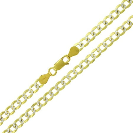 Silver Pave Curb Chain - .925 Sterling Silver 5mm Solid Cuban Curb Link Diamond Cut Pave Yellow Gold Plated ITProLux Necklace Chain 18