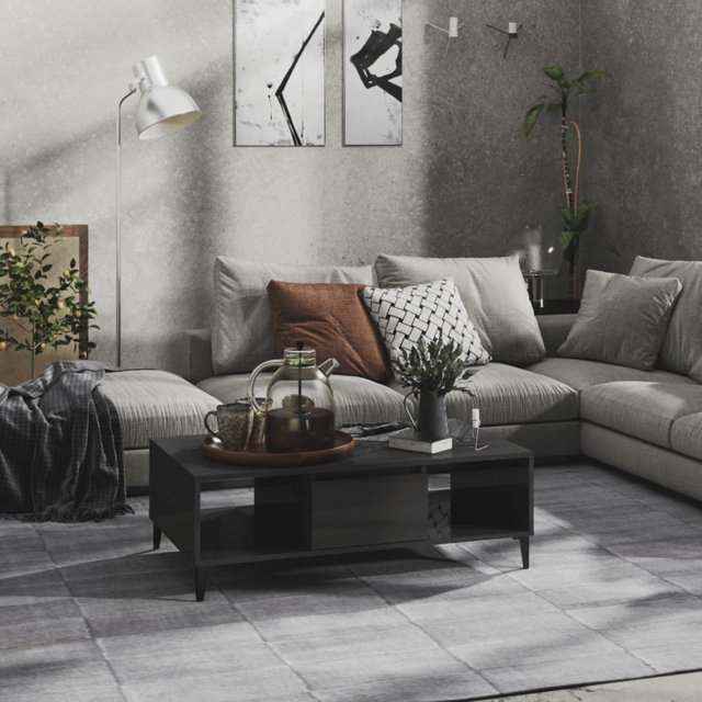 vidaXL Coffee Table High Gloss Grey 103.5x60x35 cm Engineered Wood