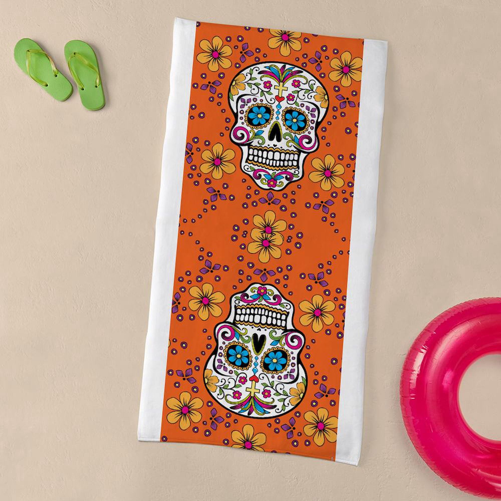 CafePress - Sugar Skull ORANGE - Large Beach Towel, Soft 30"x60" Towel with Unique Design