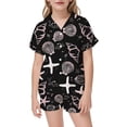 thumbnail image 2 of MEZZALL Girls Satin Pajamas Sets Ocean Themed Print Short Sleeve Lapel Button Down Tops & Shorts Sleepwear For Kids Soft Wear Casual Night Toddler Stylish Nightwear, 2 of 4