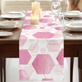 thumbnail image 3 of Pink Marble 70 Inch Table Runner, Gold White Geometric Hexagon Modern Farmhouse Dresser Scarf Cotton & Linen Tablerunner for Dining/Kitchen Island/Holiday Party Décor 13" x 70", 3 of 9