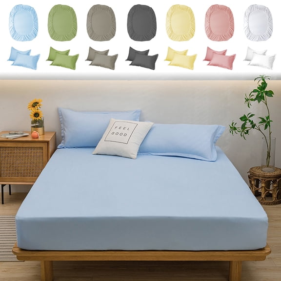 Yyuenw Bed Cover Set–Queen Size 70x86-inch Solid Color Mattress Protector & 2 Pillow Protectors (30x19-inch), Ideal for Housewarming Gift & Home Decor