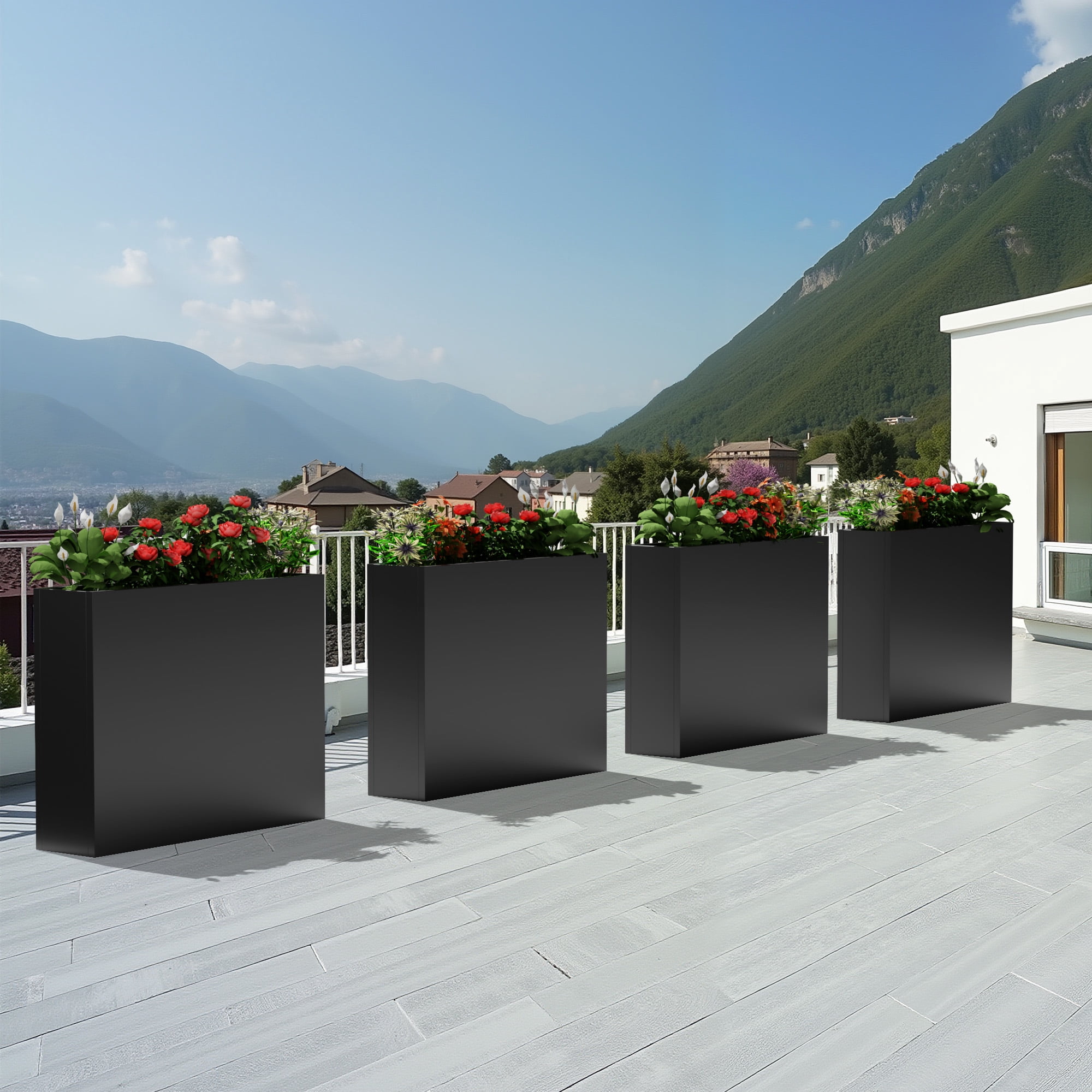 MAYEERTY 36*28*28" Brown Modern Metal Rect Planter with Drainage Hole for Outdoor Gardening & Patio