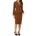 thumbnail image 4 of INSPIRE CHIC Women's Wear-to-Work Suit 2 Pieces Tweed Trim Blazer Jacket and Skirt Set S Dark Brown, 4 of 6