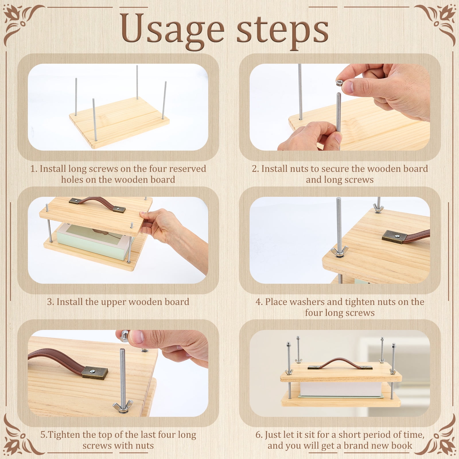 Atopoler Bookbinding Press Flower Press,Portable Quick and Easy Tool with Leather Handle for Beginners and Hobbyists,11.42 x 7.83 inches