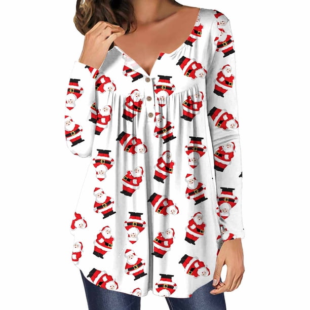 Puntoco Mujer Casual Navidad Impreso Jersey Cuello Redondo Manga Larga Botones Blusa tops Puntoco Puntoco-2367