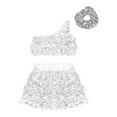 thumbnail image 3 of Linjinx Kids Girls Sequins Metallic Jazz Hip Hop Latin Cheer Dance Crop Top with Skirt Scrunchies Silver 12, 3 of 6