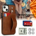 thumbnail image 3 of for iPhone 15 Case Wallet with Card Holder, Classic PU Leather Kickstand with Hand Strap RFID Blocking Drop Protective Slim Phone Case Cover for Apple iPhone 15, Brown, 3 of 7