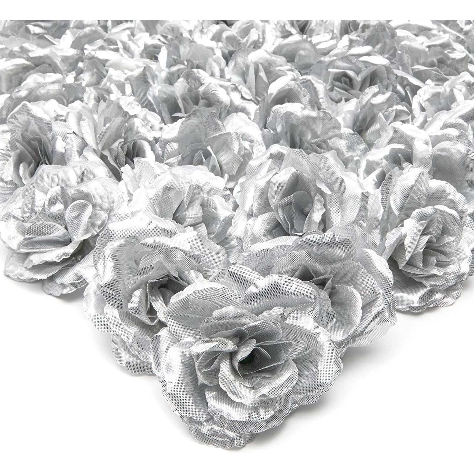 50 Pack 3 inch Silver Silk Rose Artificial Fake Flowers Heads Bulk for