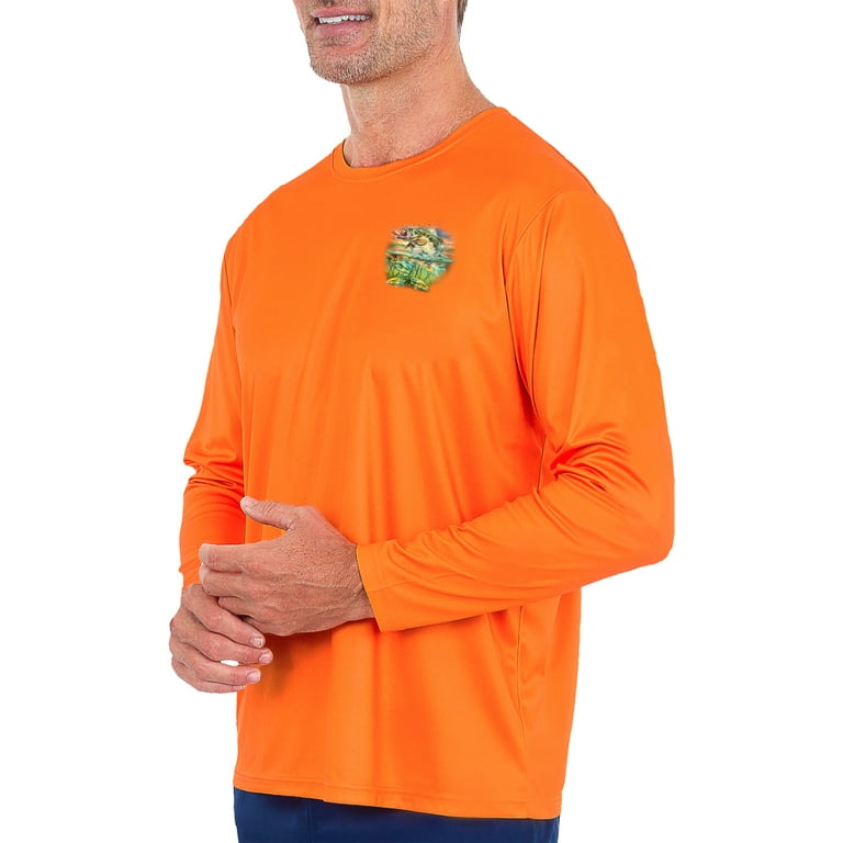UZZI Orange Men's Bass Long Sleeve Dri Fit Shirt, UPF30, Fast Dry, Sea  Designs, Bright and Fun Colors for Beach and Outdoor