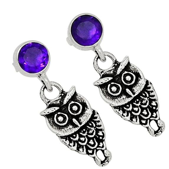 Owl - Amethyst - Africa 925 Sterling Silver Earring Jewelry ALLE-7401