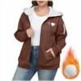 thumbnail image 1 of RKSTN Women Polyester Blouse Women's Fashion Large Size Solid Color Zipper Hooded Plus Velvet Thickened Sweater Drop Shoulder Long Sleeve Outwear winter coats for women, 1 of 5