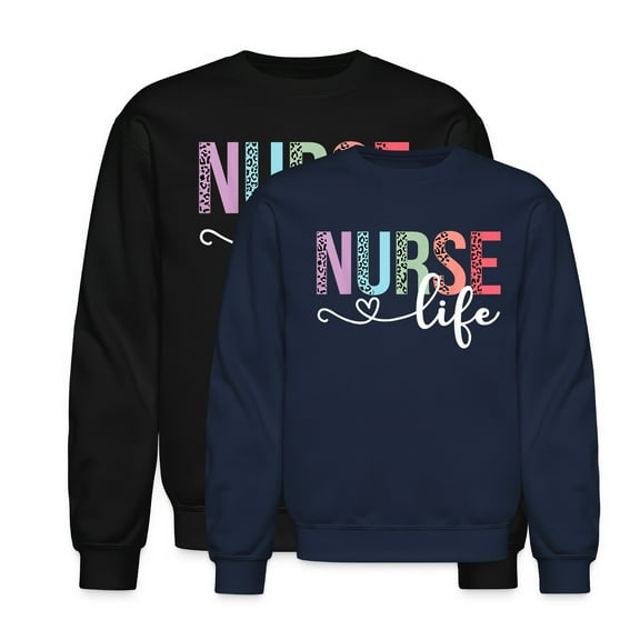 EcoLoom Nurse Life Rn Lpn Cna Leopard Nurse Week Healthcare Long Sleeve Unisex Midweight Crewneck Sweatshirt