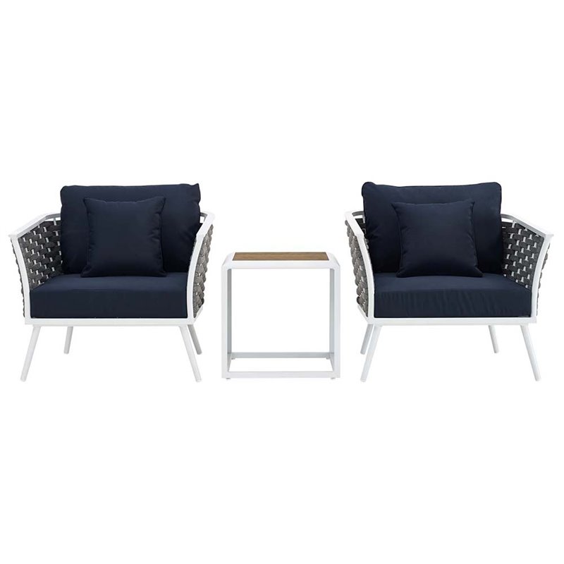 Modway Stance 3-Piece Aluminum & Fabric Patio Set in White and Navy - image 4 of 10