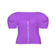 thumbnail image 1 of Women Short Puff Sleeve T-Shirts Summer Zip V Neck Solid Color Slim Tops Lady Basic Tee Red S, 1 of 9